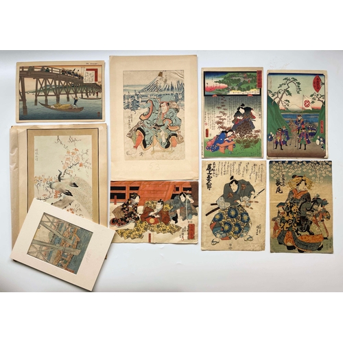 417 - Japanese woodcut prints, a collection of assorted colour woodcut prints, to include works after Hiro... 