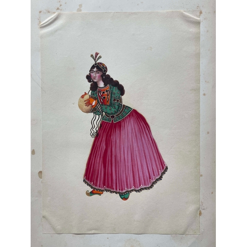 427 - A series of fifteen Mughal illustrations, depicting figures in traditional costume in various poses,... 