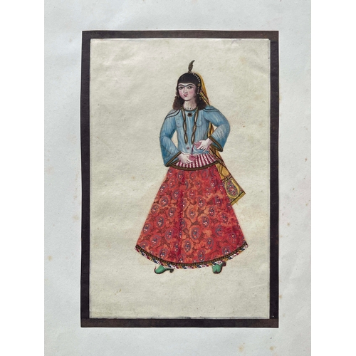 427 - A series of fifteen Mughal illustrations, depicting figures in traditional costume in various poses,... 