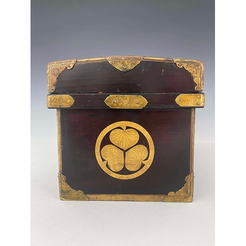 428 - A 19th century Japanese lacquered bamboo chest, with tooled and gilded bronze mounts, decorated with... 