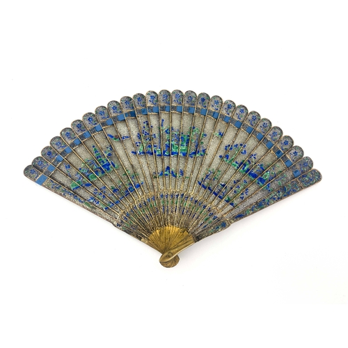 430 - A Chinese Qing dynasty export parcel gilt silver filigree and cloisonné enamel brise fan, Jiaqing pe... 