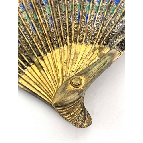 430 - A Chinese Qing dynasty export parcel gilt silver filigree and cloisonné enamel brise fan, Jiaqing pe... 