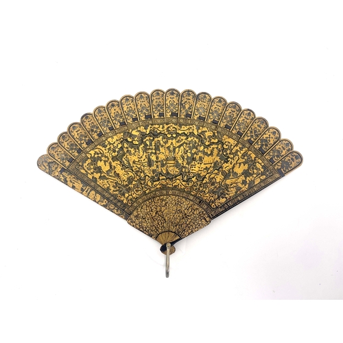 432 - A Chinese Qing Dynasty export lacquer brise fan, early 19th century, ?????, the sticks lacquered bla... 