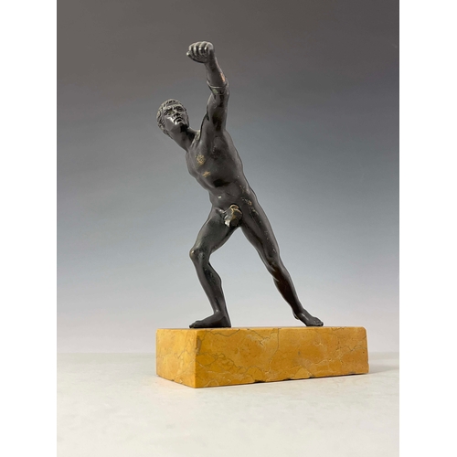 469 - A bronze model of the Borghese Gladiator after the antique, late 19th Century, mounted on a veined m... 