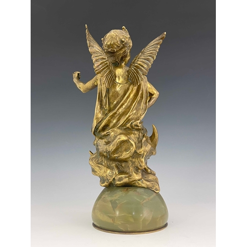 489 - Francois Raoul Larche, a gilt bronze sculpture, circa 1900, modelled as a winged putto with headdres... 