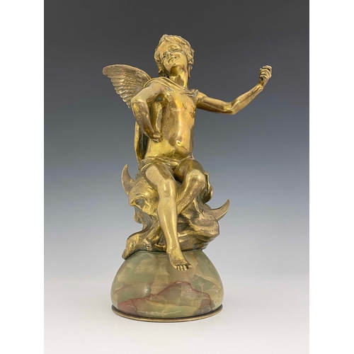 489 - Francois Raoul Larche, a gilt bronze sculpture, circa 1900, modelled as a winged putto with headdres... 