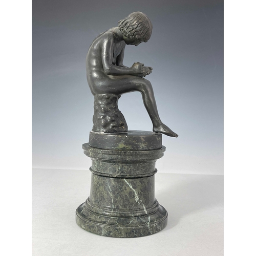 490 - A 19th century bronze, Spinario, after the Roman classical example, modelled as a boy with thorn, 21... 