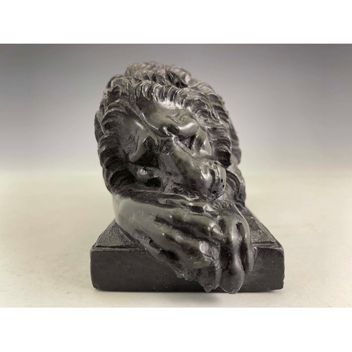 492 - An Italian green marble model of a Medici lion, late 19th Century, modelled recumbent on a plinth, 1... 