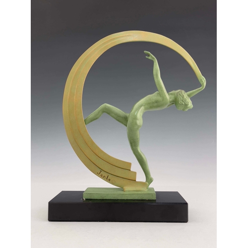 527 - Janle for Le Verrier, an Art Deco patinated art metal figure, circa 1925, modelled as a nude dancer ... 