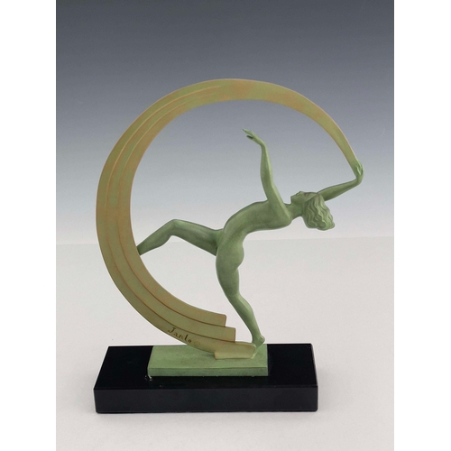 527 - Janle for Le Verrier, an Art Deco patinated art metal figure, circa 1925, modelled as a nude dancer ... 