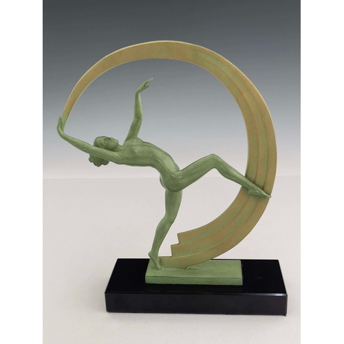 527 - Janle for Le Verrier, an Art Deco patinated art metal figure, circa 1925, modelled as a nude dancer ... 