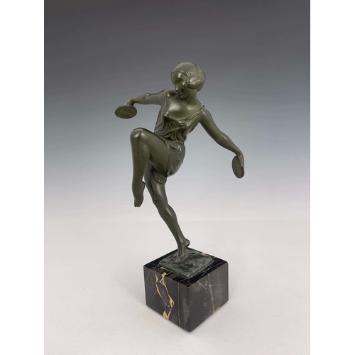 530 - Pierre Le Faguays, Cymbal Dancer, a patinated art metal figure, circa 1925, modelled as a woman danc... 