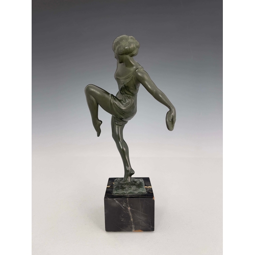 530 - Pierre Le Faguays, Cymbal Dancer, a patinated art metal figure, circa 1925, modelled as a woman danc... 