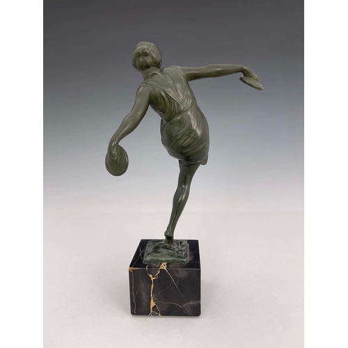 530 - Pierre Le Faguays, Cymbal Dancer, a patinated art metal figure, circa 1925, modelled as a woman danc... 