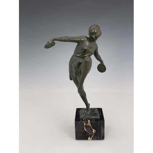 530 - Pierre Le Faguays, Cymbal Dancer, a patinated art metal figure, circa 1925, modelled as a woman danc... 