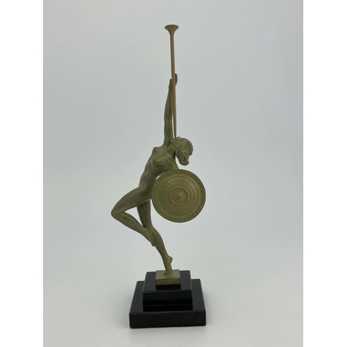 531 - Ryamonde Guerbe for Le Verrier, Jericho, an Art Deco patinated art metal figure, modelled as a nude ... 