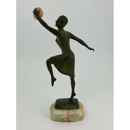 532 - Georges Vacossin, Woman with Cymbals, an Art Deco bronze figure, circa 1930, modelled with knee rais... 