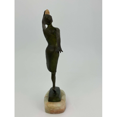 532 - Georges Vacossin, Woman with Cymbals, an Art Deco bronze figure, circa 1930, modelled with knee rais... 