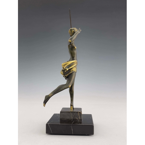 535 - An Art Deco bronze figure of Diana, circa 1925, modelled as a semi nude woman with bow, on stepped m... 