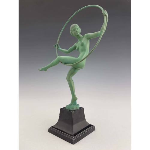 538 - Marcel Bouraine for Le Verrier, Hoop Dancer, an Art Deco patinated art metal figure, circa 1925, mod... 