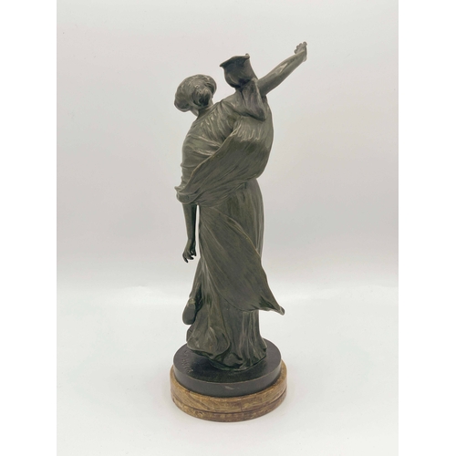 540 - Henri Levasseur, a bronze figure of a woman, circa 1890, modelled bending her knee and reaching towa... 