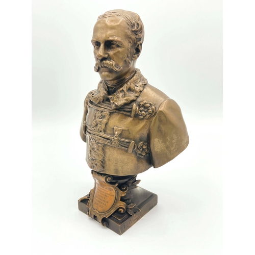 541 - Henri Chapu, a bronze bust of Joseph de Carayon La Tour, circa 1871, with scroll cartouches engraved... 