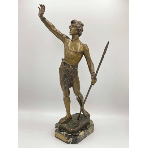 543 - Louis Domenech, Messager de Paix, a bronze figure, circa 1905, modelled as a warrior with spear and ... 