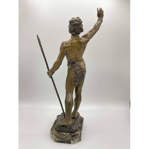 543 - Louis Domenech, Messager de Paix, a bronze figure, circa 1905, modelled as a warrior with spear and ... 