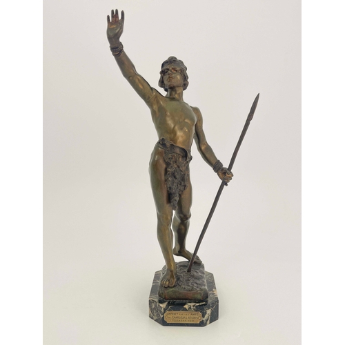 543 - Louis Domenech, Messager de Paix, a bronze figure, circa 1905, modelled as a warrior with spear and ... 