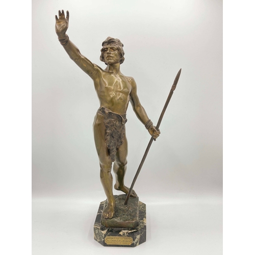 543 - Louis Domenech, Messager de Paix, a bronze figure, circa 1905, modelled as a warrior with spear and ... 