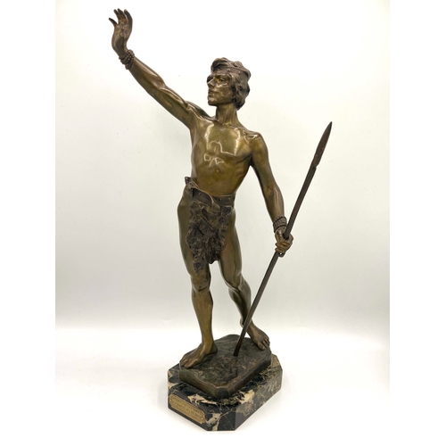 543 - Louis Domenech, Messager de Paix, a bronze figure, circa 1905, modelled as a warrior with spear and ... 