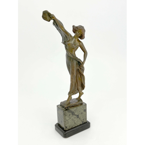 545 - Victor Seifert, an Art Nouveau bronze figure, circa 1910, modelled as a semi nude woman in drapes, o... 