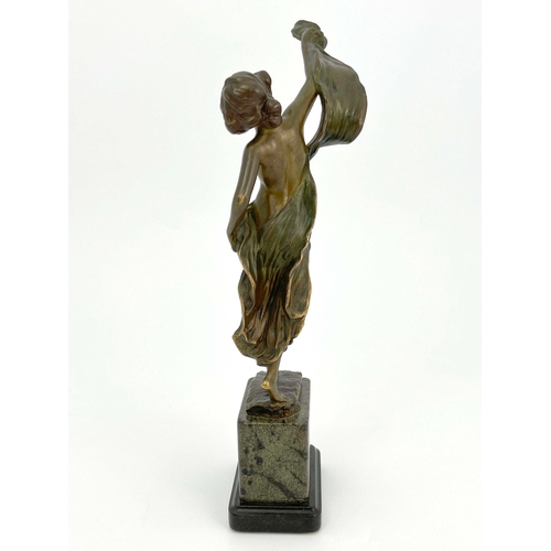 545 - Victor Seifert, an Art Nouveau bronze figure, circa 1910, modelled as a semi nude woman in drapes, o... 