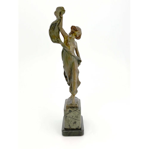 545 - Victor Seifert, an Art Nouveau bronze figure, circa 1910, modelled as a semi nude woman in drapes, o... 