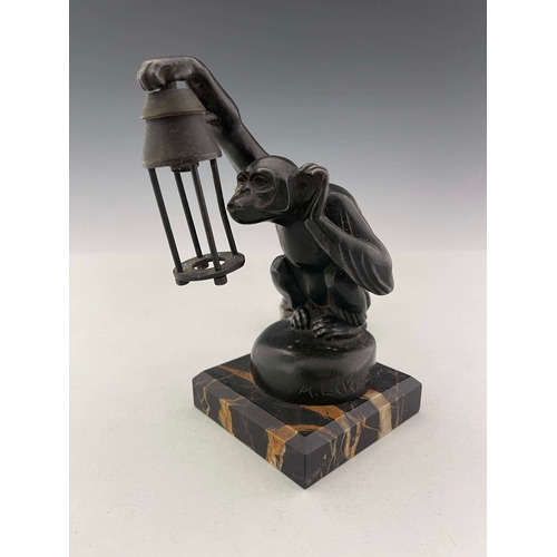 552 - Max Le Verrier, Boubou, an Art Deco patinated art metal figural lamp or car mascot, circa 1930, mode... 