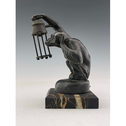 552 - Max Le Verrier, Boubou, an Art Deco patinated art metal figural lamp or car mascot, circa 1930, mode... 