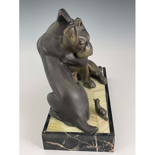 557 - Irenee Rochard, an Art Deco patinated art metal figure group, circa 1925, modelled as two dogs embra... 