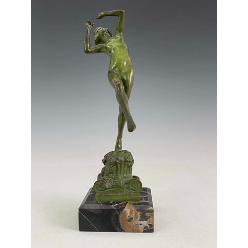 563 - Brian, a bronze figure of a flautist, circa 1920, modelled as a nude woman dancing on an inverted co... 