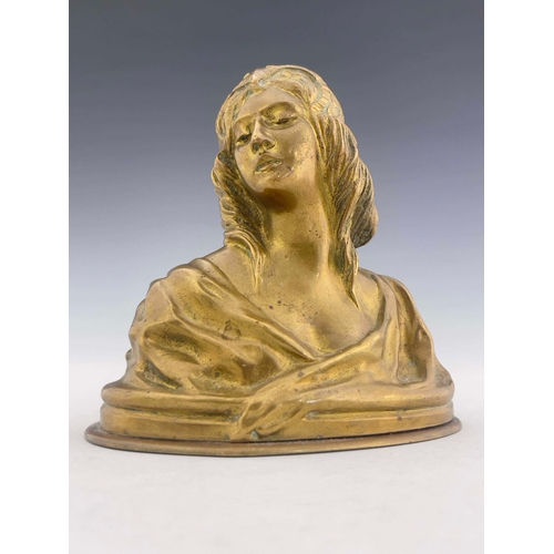 567 - Paul Louis Emile Loiseau Rousseau, an Art Nouveau bronze bust of a young woman, shoulder length on o... 