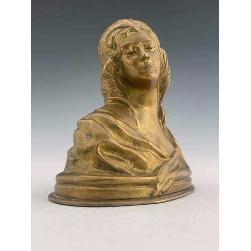 567 - Paul Louis Emile Loiseau Rousseau, an Art Nouveau bronze bust of a young woman, shoulder length on o... 