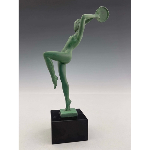 568 - Raymonde Guerbe for Le Verrier, an Art Deco patinated art metal figure of a tambourine dancer, circa... 