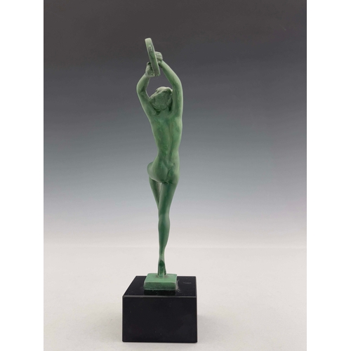 568 - Raymonde Guerbe for Le Verrier, an Art Deco patinated art metal figure of a tambourine dancer, circa... 