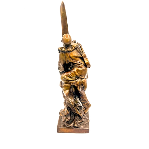 572 - Alfred Jean Foretay, Pierrot Lune, an Art Deco bronze figure, circa 1925, modelled as the clown clim... 