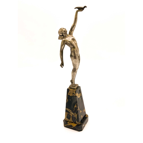 574 - Pierre Le Faguays for Etling, Messager D'Amour, an Art Deco silvered bronze figure, circa 1925, mode... 