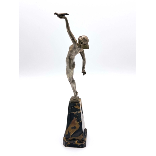 574 - Pierre Le Faguays for Etling, Messager D'Amour, an Art Deco silvered bronze figure, circa 1925, mode... 