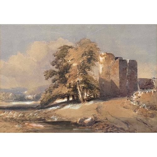 624 - Follower of Samuel Prout, abbey ruins with figures, watercolour, 19 by 12cm, with four other waterco... 