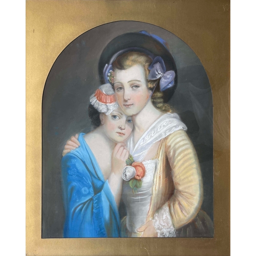 626 - European School (19th century), Portrait of Two Young Ladies, pastel, 85 by 68cm, framed