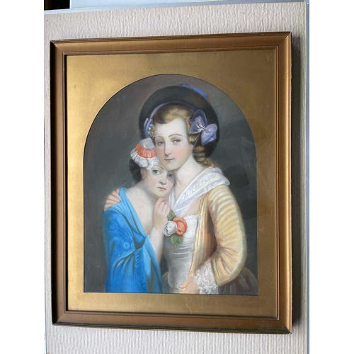 626 - European School (19th century), Portrait of Two Young Ladies, pastel, 85 by 68cm, framed