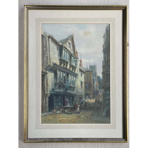 628 - British School, late 19th Century, an English street scene with figures moving house, indistinctly s... 