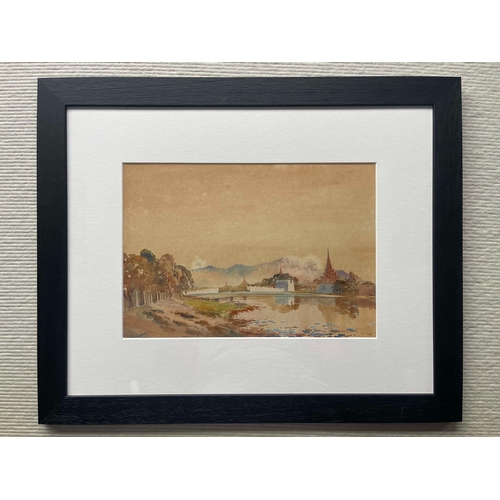 636 - Maung Saya Saung (Burmese, 1898-1952), Burmese river landscapes with temples, a pair, both signed, w... 